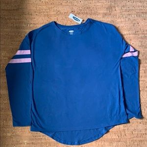 Blue long sleeve shirt with purple stripes girls